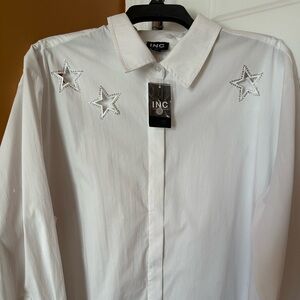 INC International Concepts Woman’s White Shirt with Star Accents